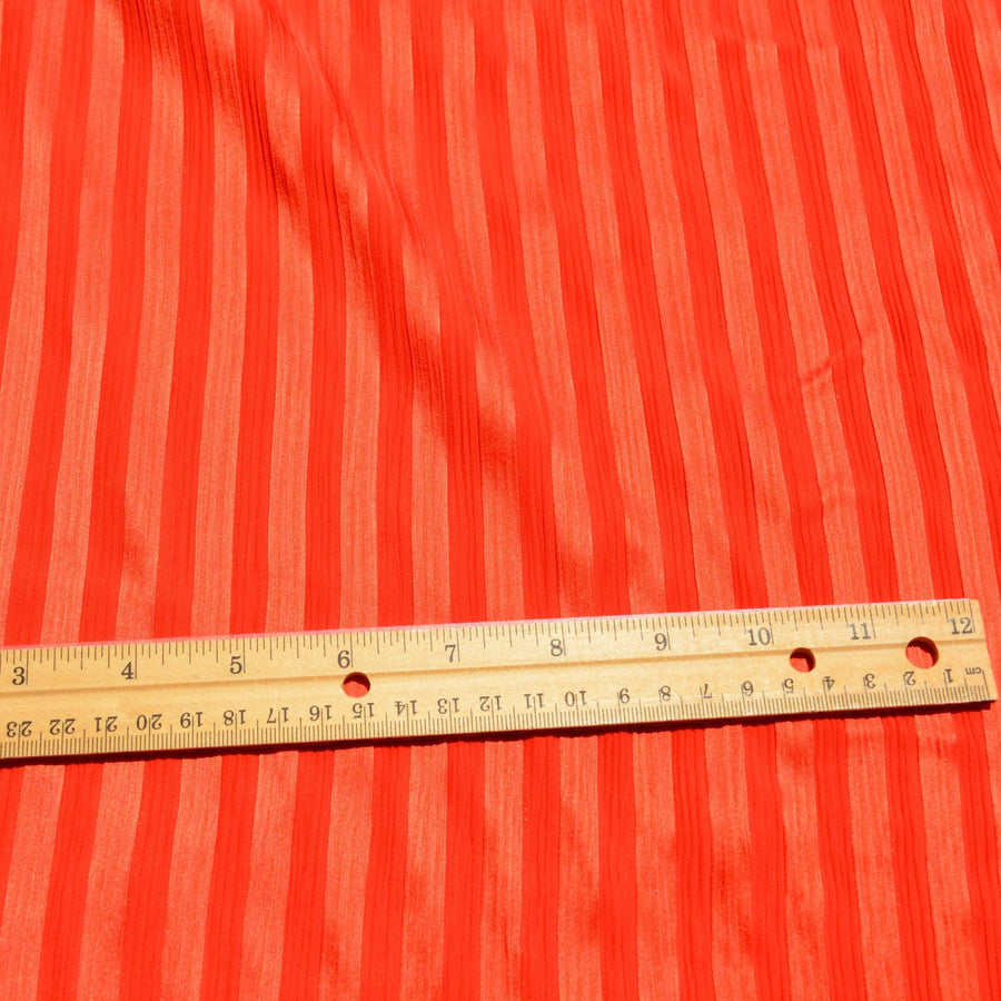 Pure Silk Crinkle Jacquard Fabric | Striped Red Designer Deadstock | Dresses, Skirts, Tops | By the Yard