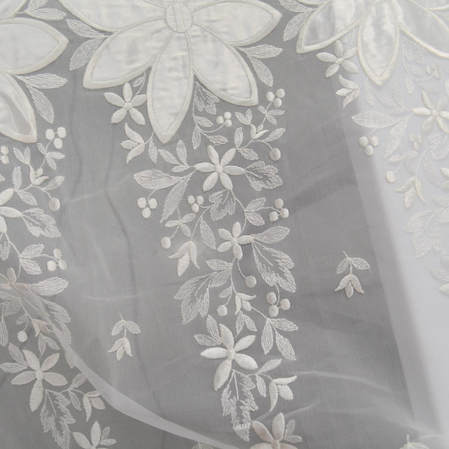 Swiss Pure Silk Organza | Floral Embroidered White 6 Momme Sheer 54 Inch Wide | By the Yard