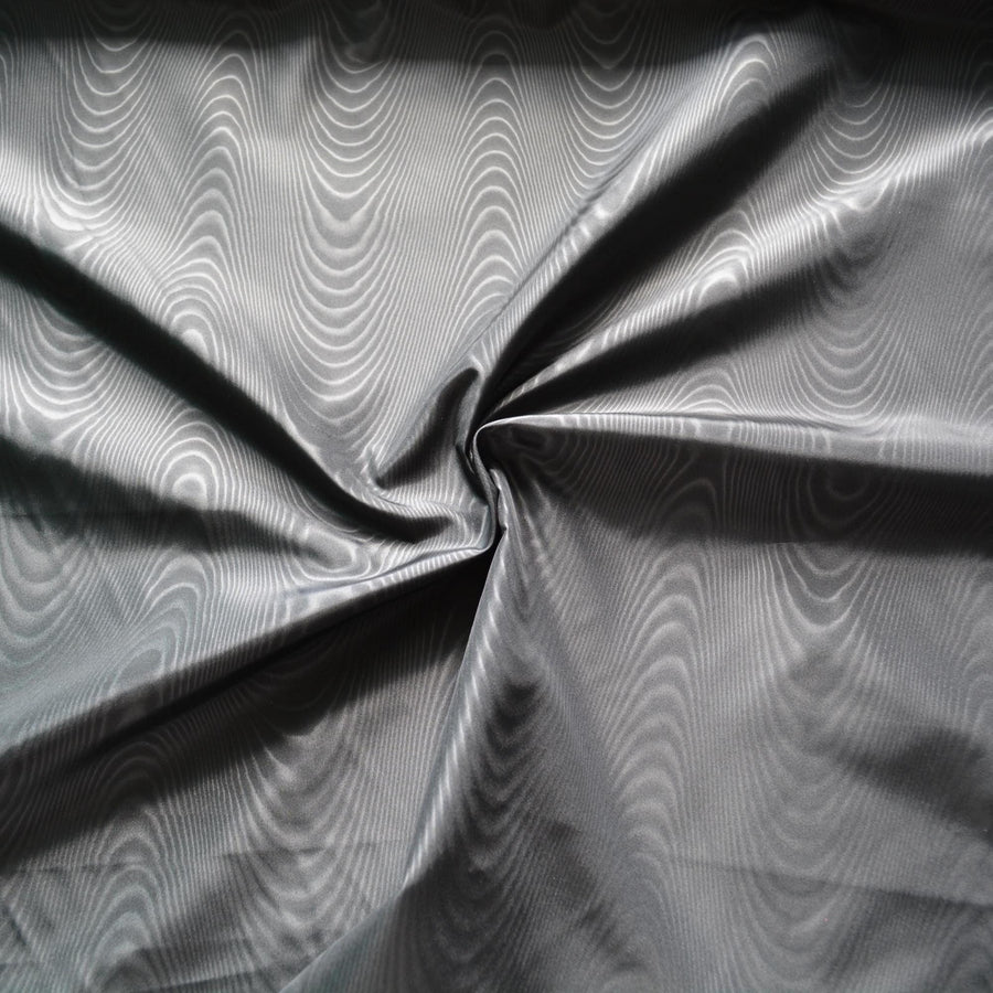Heavyweight Silk Moiré Taffeta Fabric | Black | 100% Silk Watered Taffeta | By the Yard