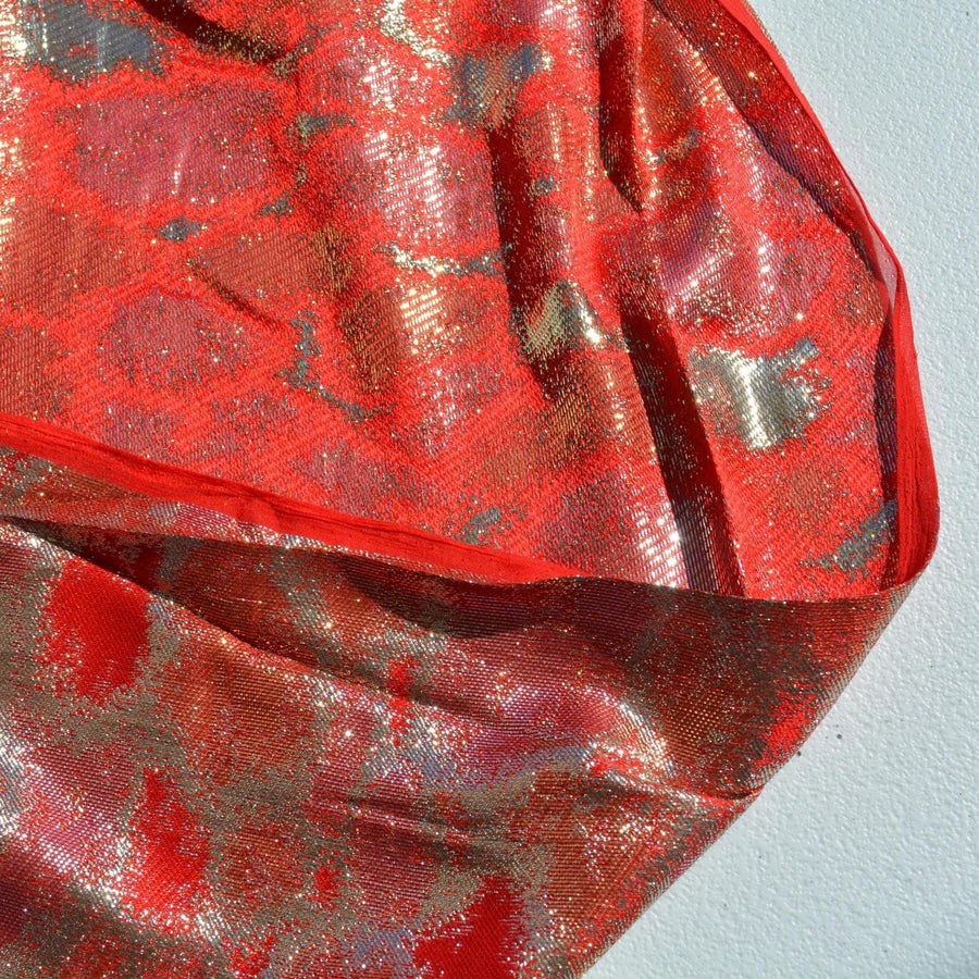 Charmeuse Fabric | Red, gold, and silver | 100% Silk |By the Yard