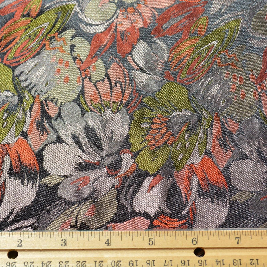 Black floral 100% Silk Brocade Fabric | Upholstery Fabric & Home Decor Textile | Curtain, Drapery, Pillow | By the Yard