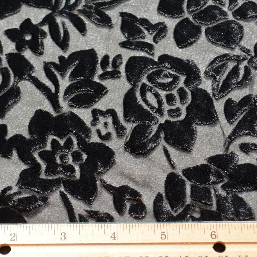 Black Burnout Velvet Fabric | Designer Deadstock Yardage |By the Yard