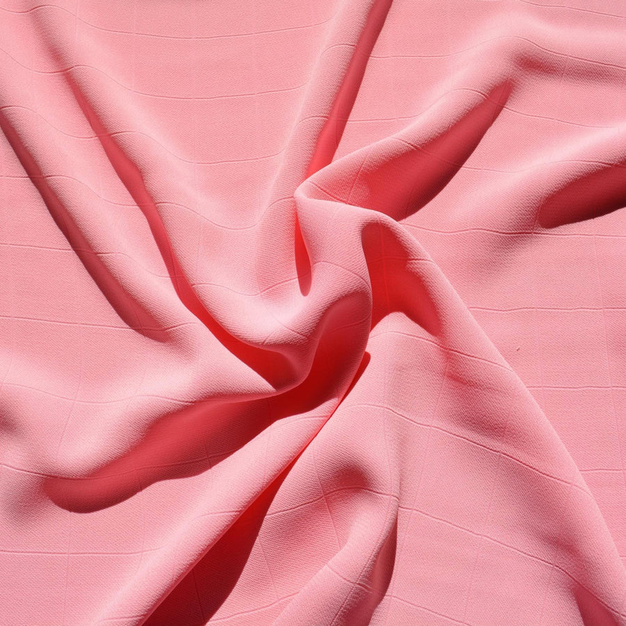 Stretch Crepe Fabric | Pink checkered | Designer Yardage |By the Yard