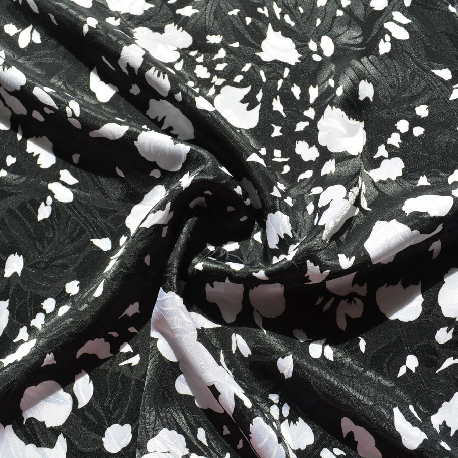 100% Silk Crepe de Chine Print Black and white Floral print 45" Wide Luxury Fabric Sewing | By the Yard