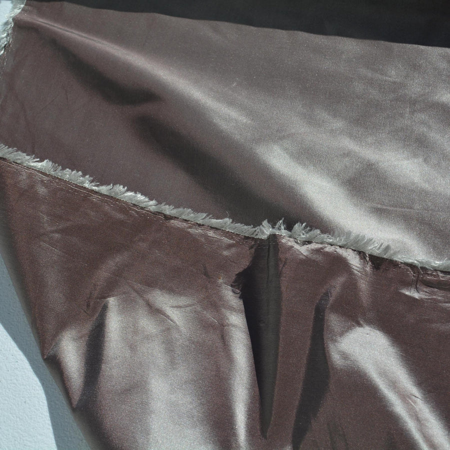 Two-Tone Silk Taffeta Fabric | Light gray and brown | Luxury Designer Textile |By the Yard