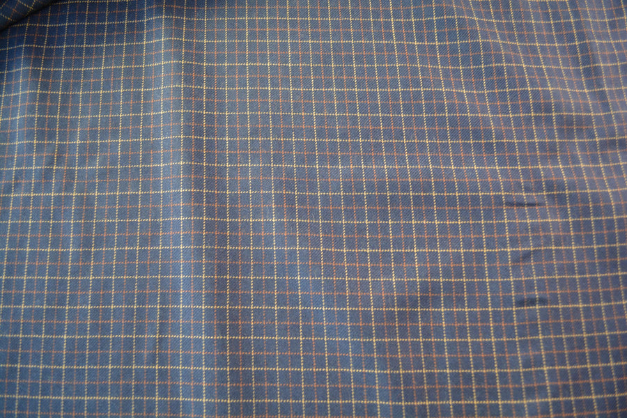 European Pure Wool | Lightweight Wool Suiting | Navy with yellow and brown stripes | Designer Fabric Yardage |By the Yard