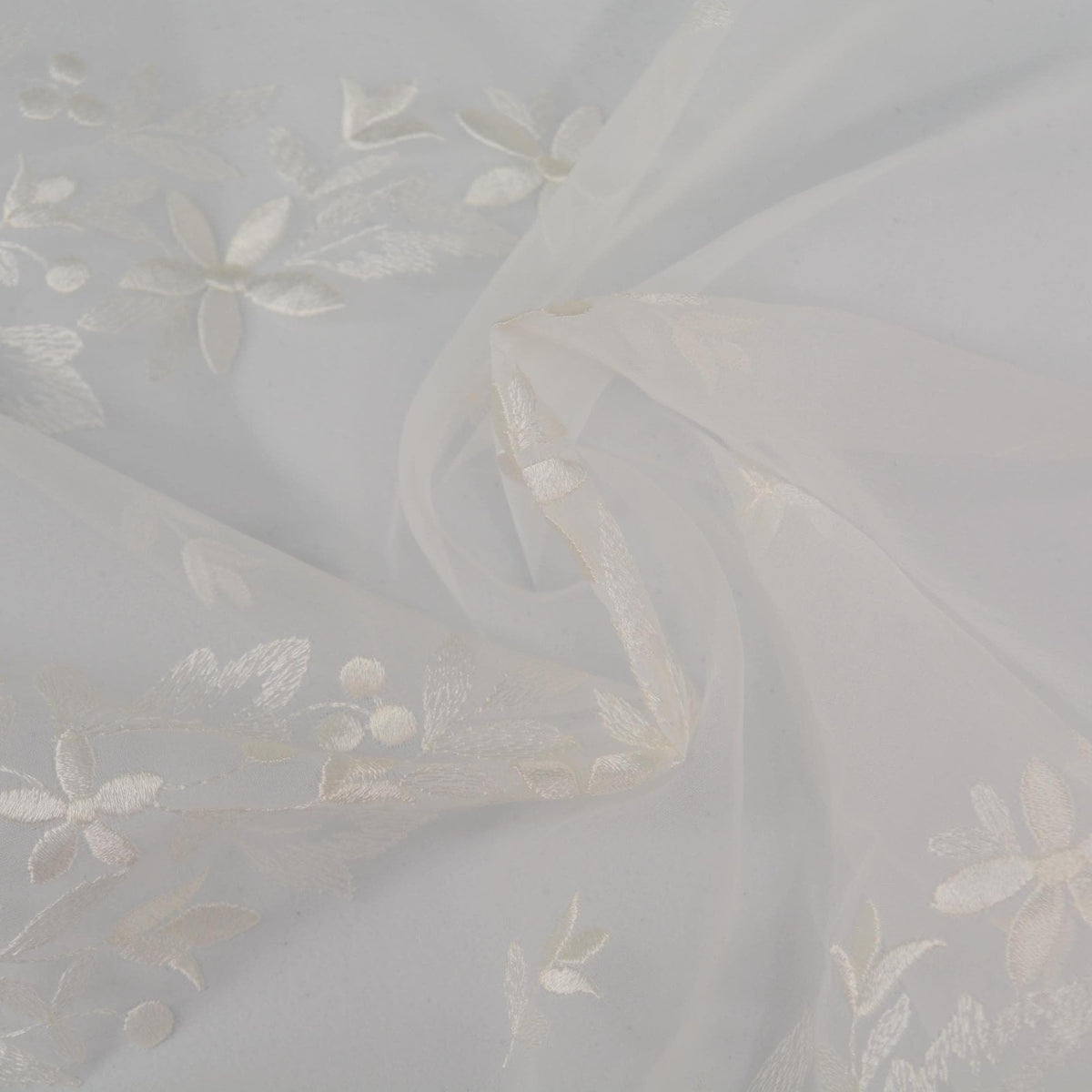 Swiss Pure Silk Organza | Floral Embroidered White 6 Momme Sheer 54 Inch Wide | By the Yard