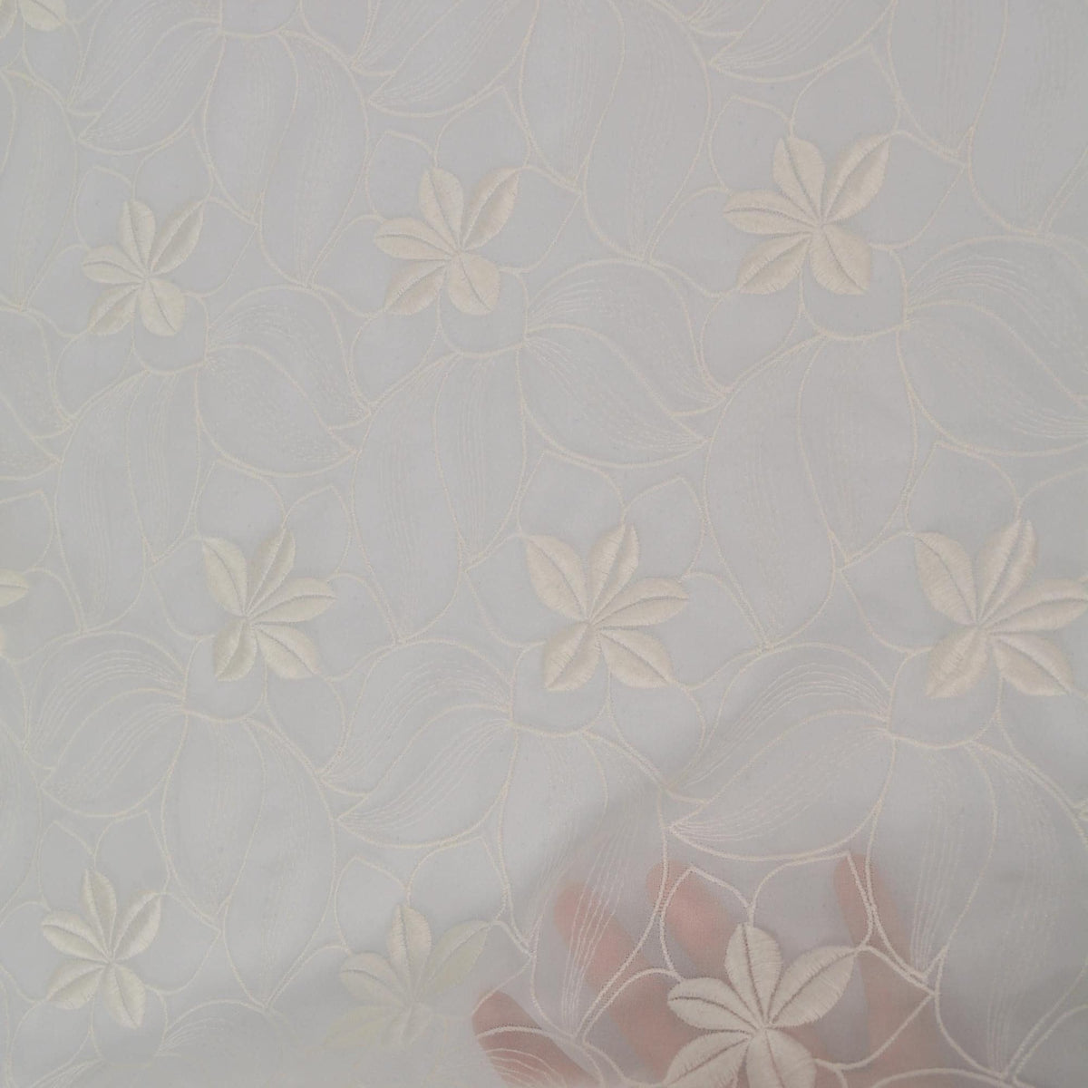 White Floral Embroidered Poly Chiffon Sheer Fabric 52.5 Inch Usable | By the Yard