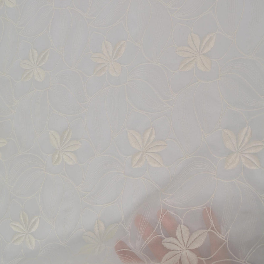 White Floral Embroidered Poly Chiffon Sheer Fabric 52.5 Inch Usable | By the Yard