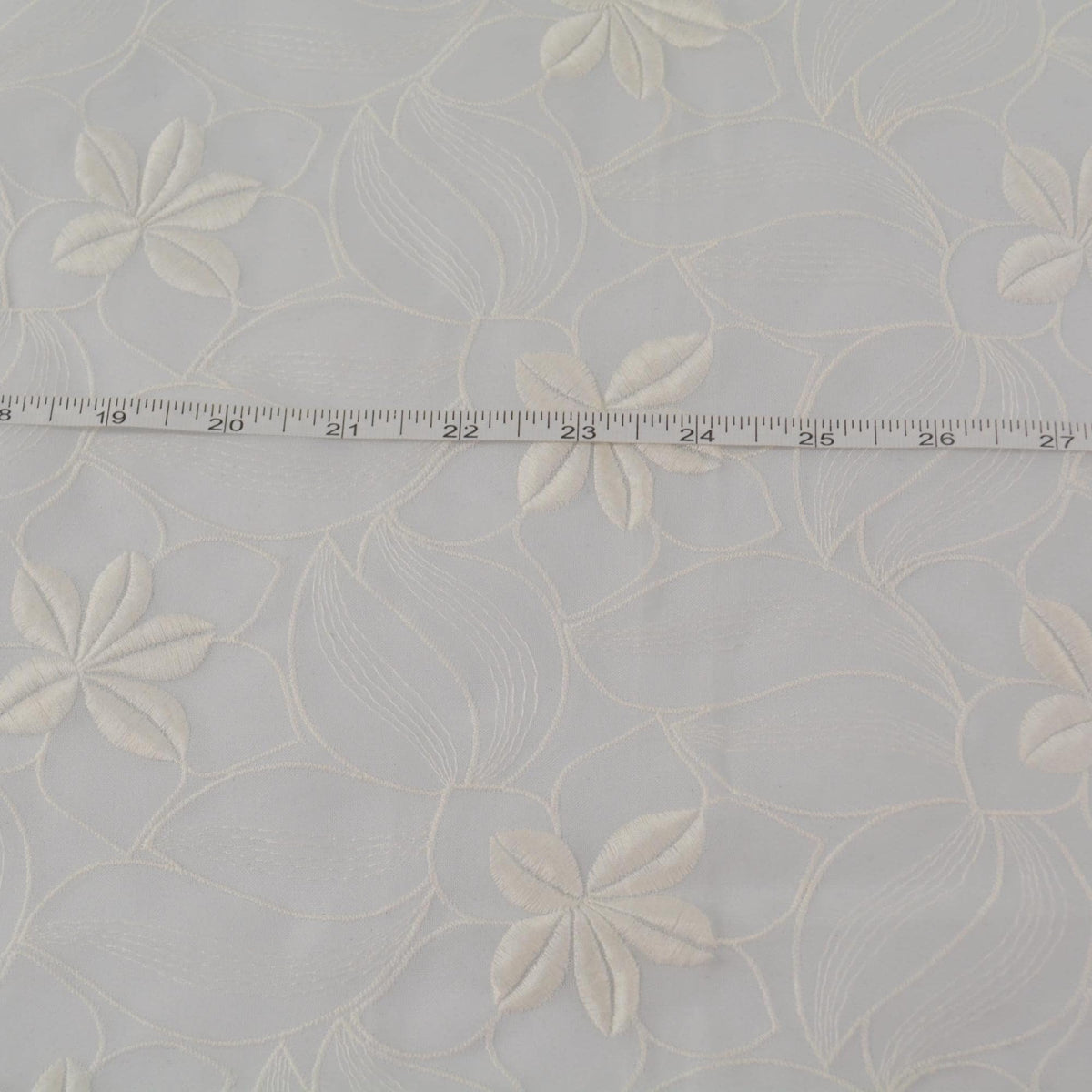 White Floral Embroidered Poly Chiffon Sheer Fabric 52.5 Inch Usable | By the Yard