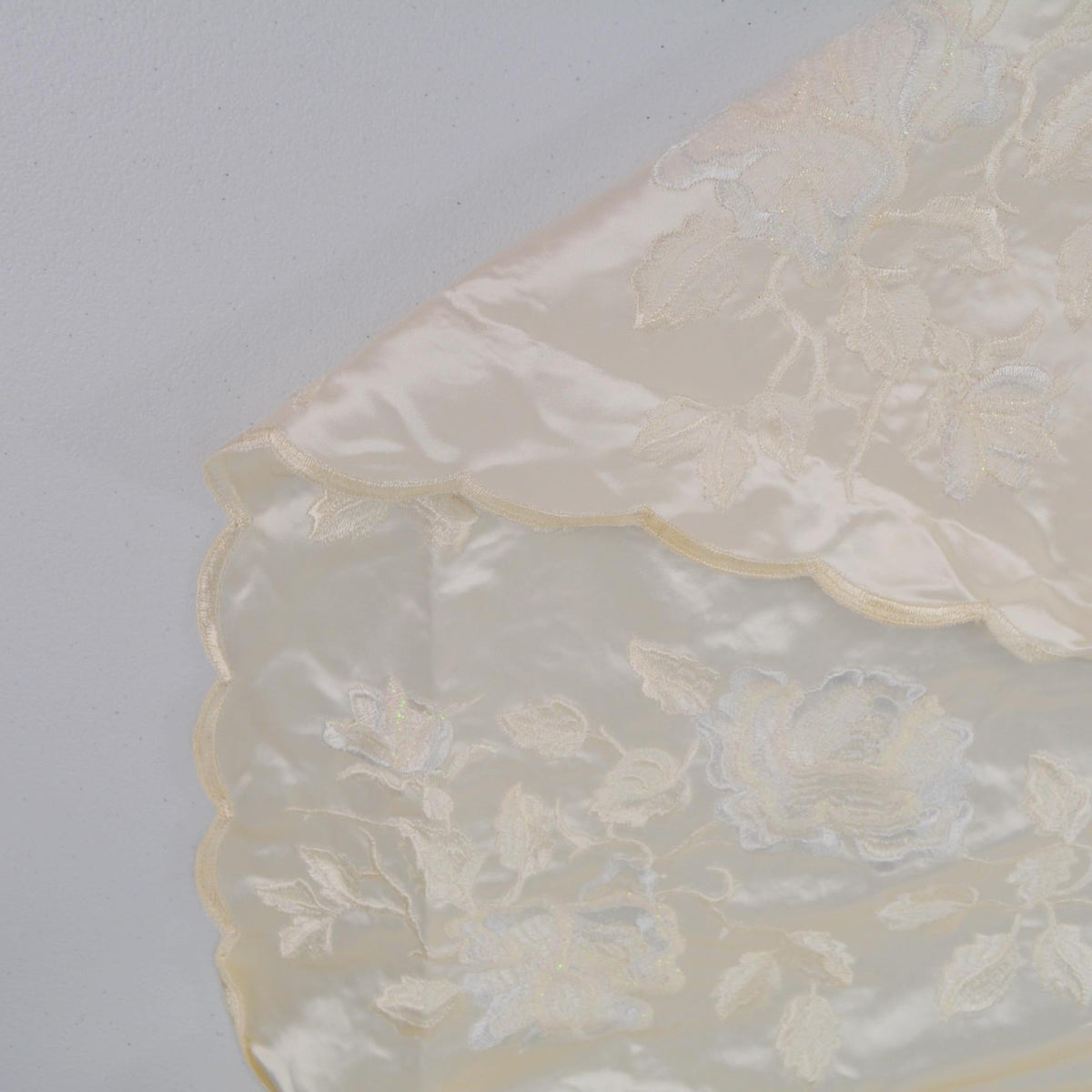 100% Silk European Duchess Satin | Heavyweight Custom Made Embroidered Cream Floral 52" Wide | By the Yard
