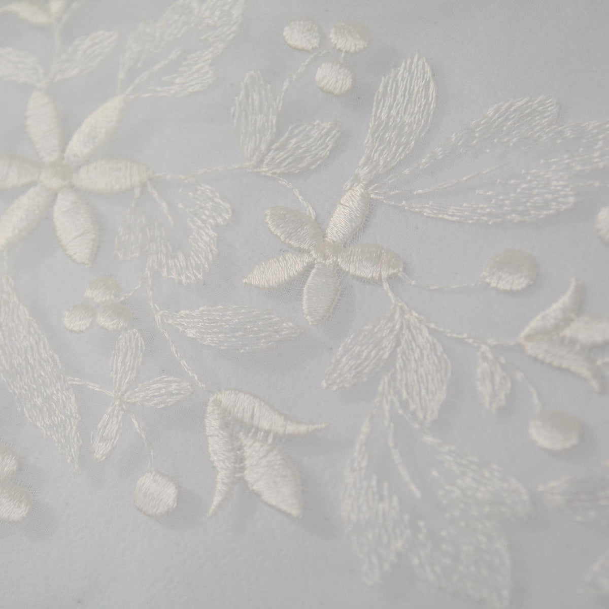 Swiss Pure Silk Organza | Floral Embroidered White 6 Momme Sheer 54 Inch Wide | By the Yard
