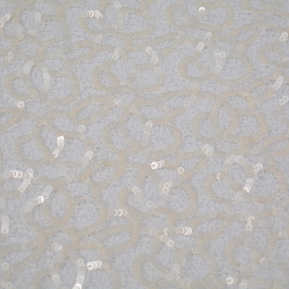 White Embroidered Lace with Cream Sequins Sheer Mesh 43 Inch Usable | By the Yard