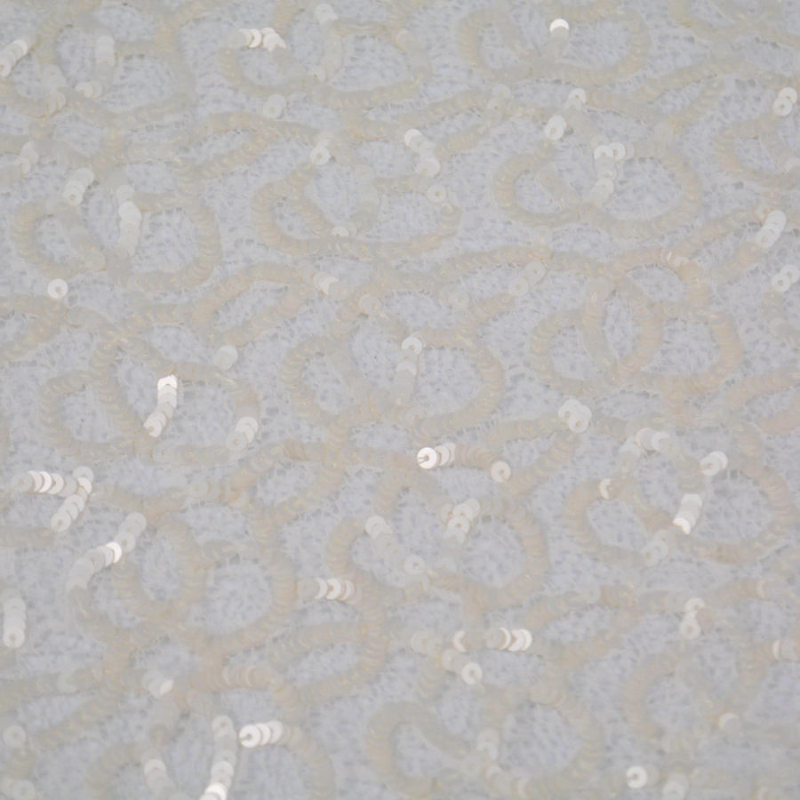 White Embroidered Lace with Cream Sequins Sheer Mesh 43 Inch Usable | By the Yard