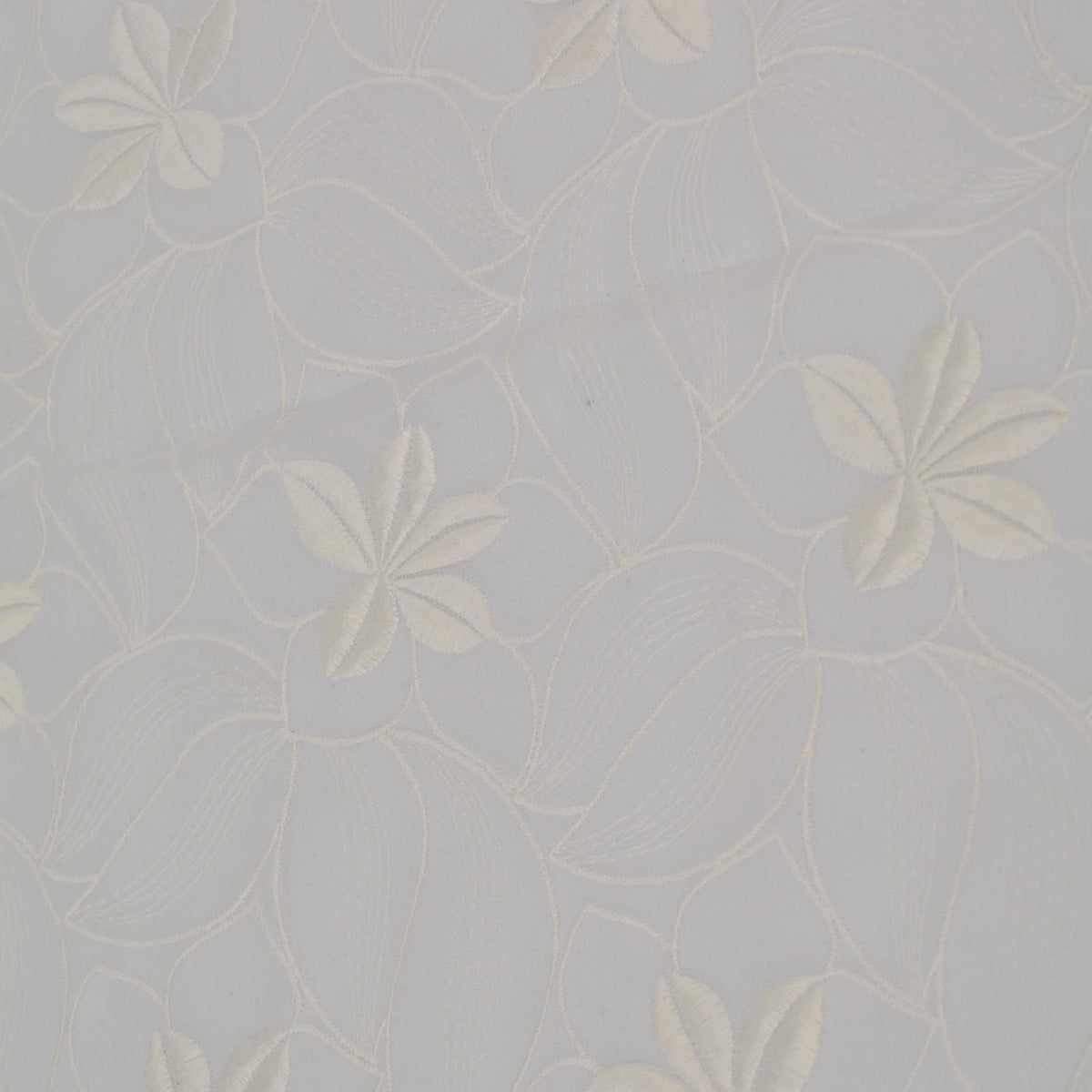 White Floral Embroidered Poly Chiffon Sheer Fabric 52.5 Inch Usable | By the Yard