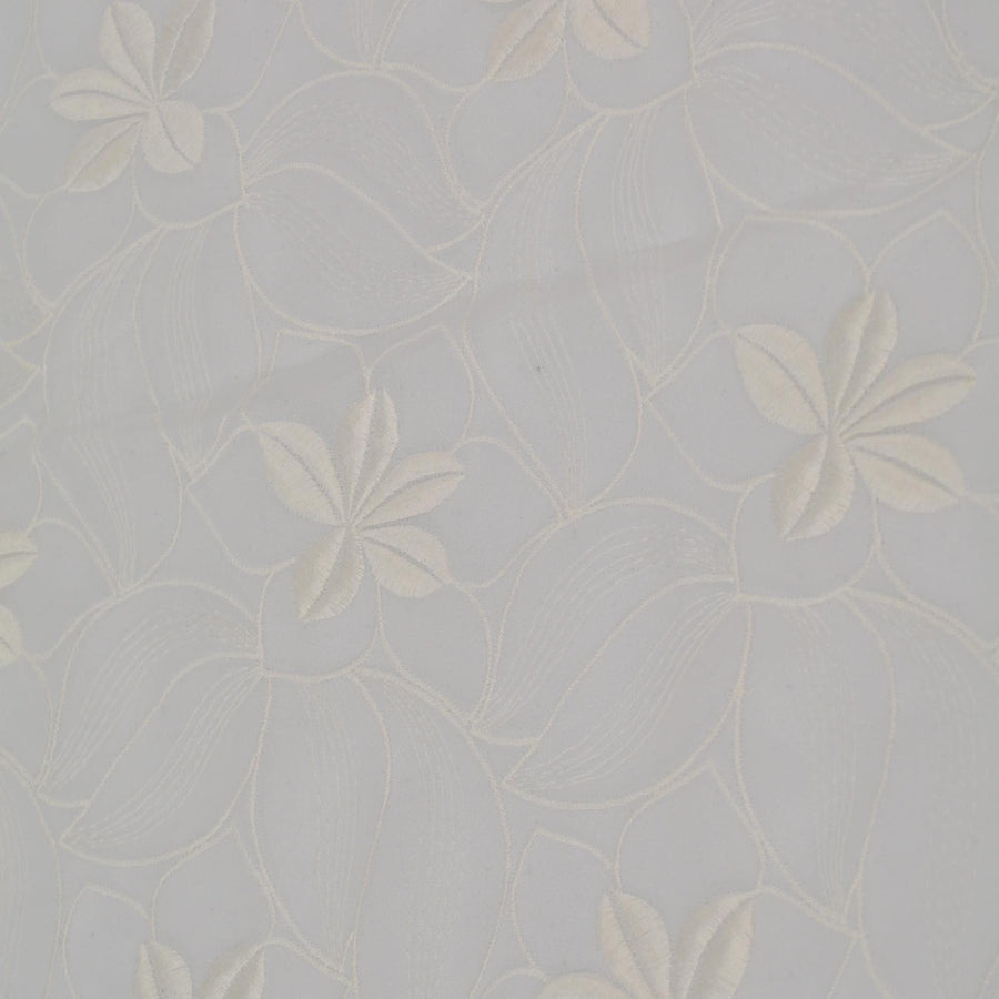 White Floral Embroidered Poly Chiffon Sheer Fabric 52.5 Inch Usable | By the Yard