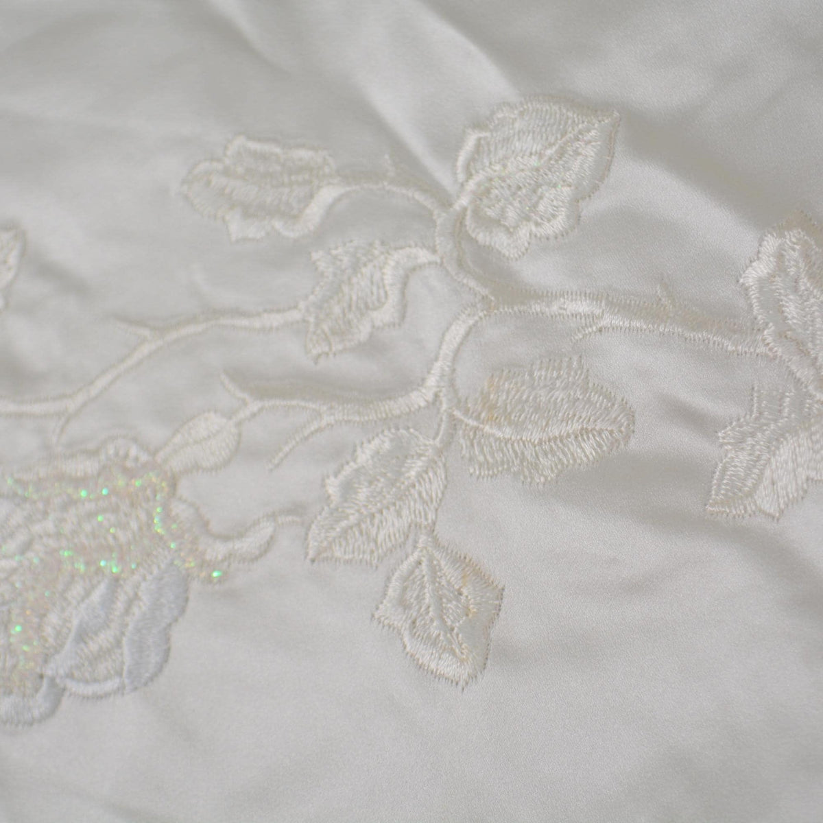 100% Silk European Duchess Satin | Heavyweight Custom Made Embroidered Cream Floral 52" Wide | By the Yard