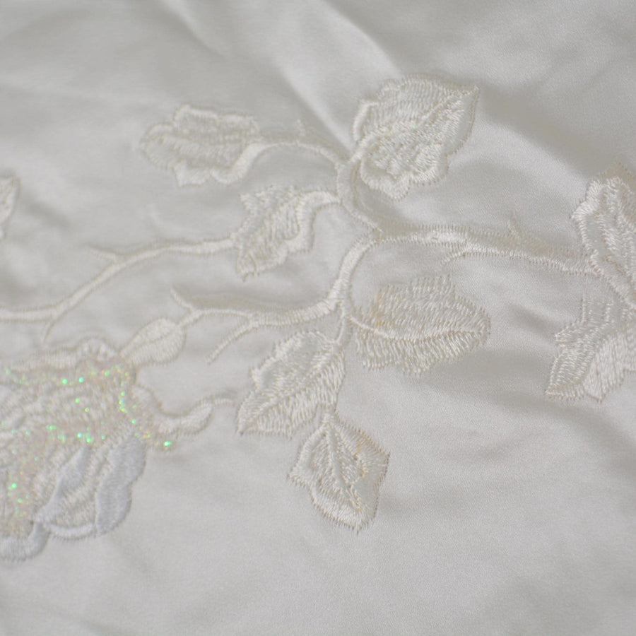 100% Silk European Duchess Satin | Heavyweight Custom Made Embroidered Cream Floral 52" Wide | By the Yard