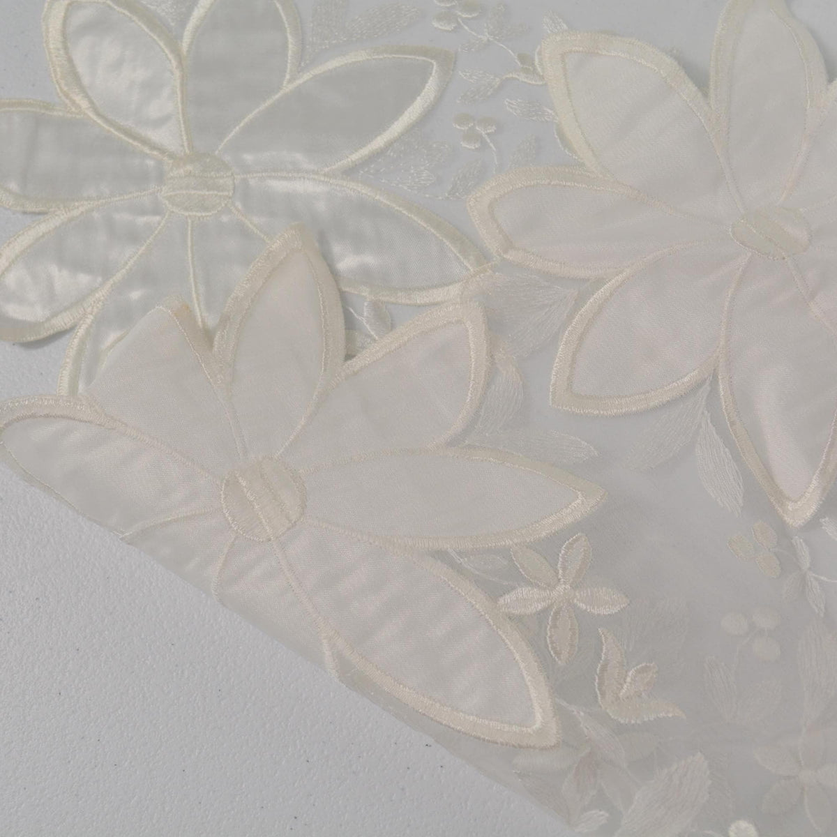Swiss Pure Silk Organza | Floral Embroidered White 6 Momme Sheer 54 Inch Wide | By the Yard