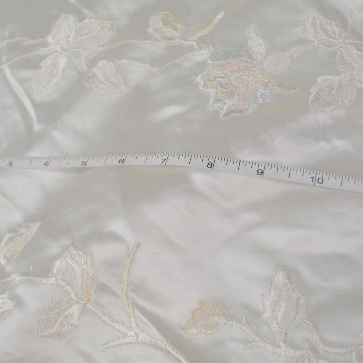 100% Silk European Duchess Satin | Heavyweight Custom Made Embroidered Cream Floral 52" Wide | By the Yard