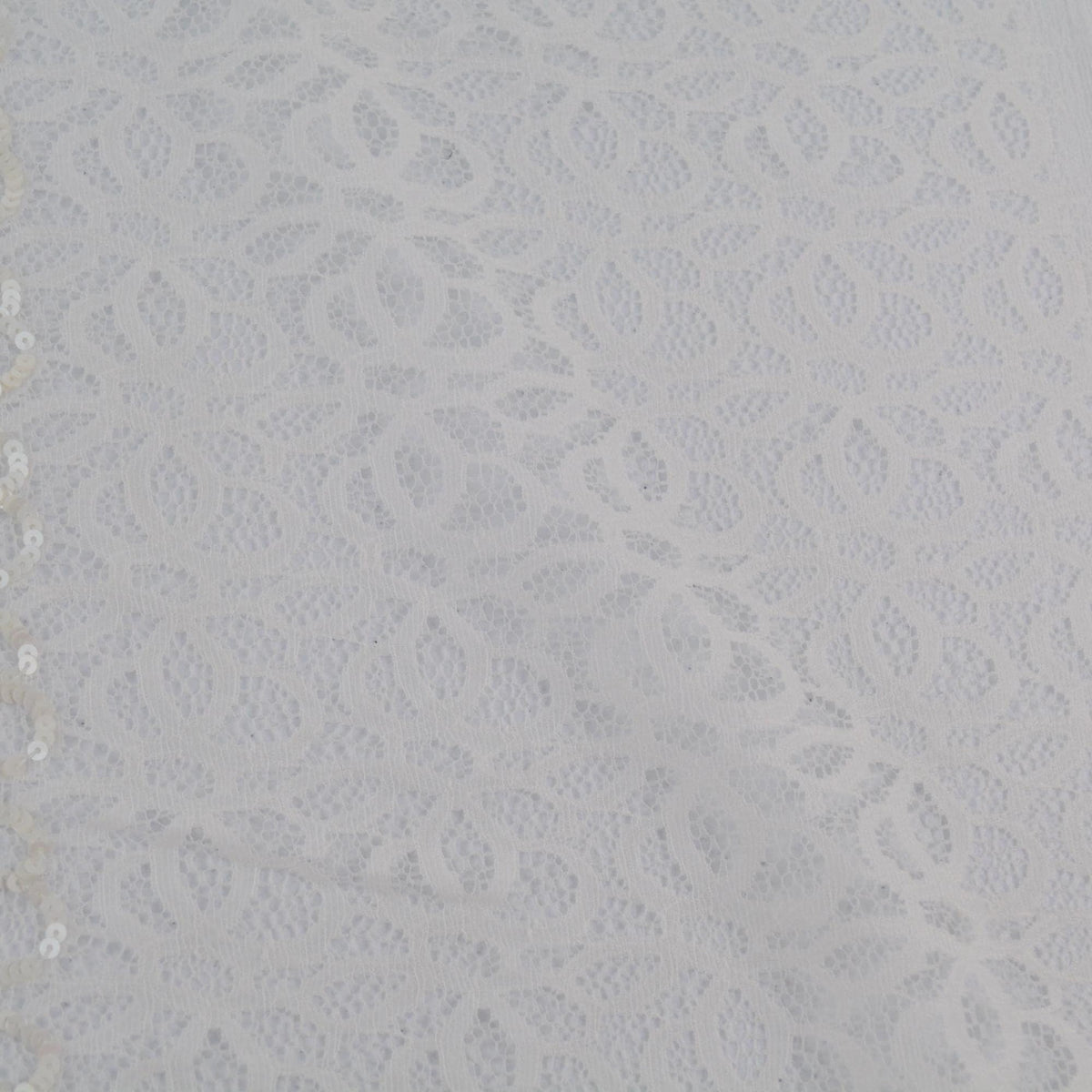 White Embroidered Lace with Cream Sequins Sheer Mesh 43 Inch Usable | By the Yard