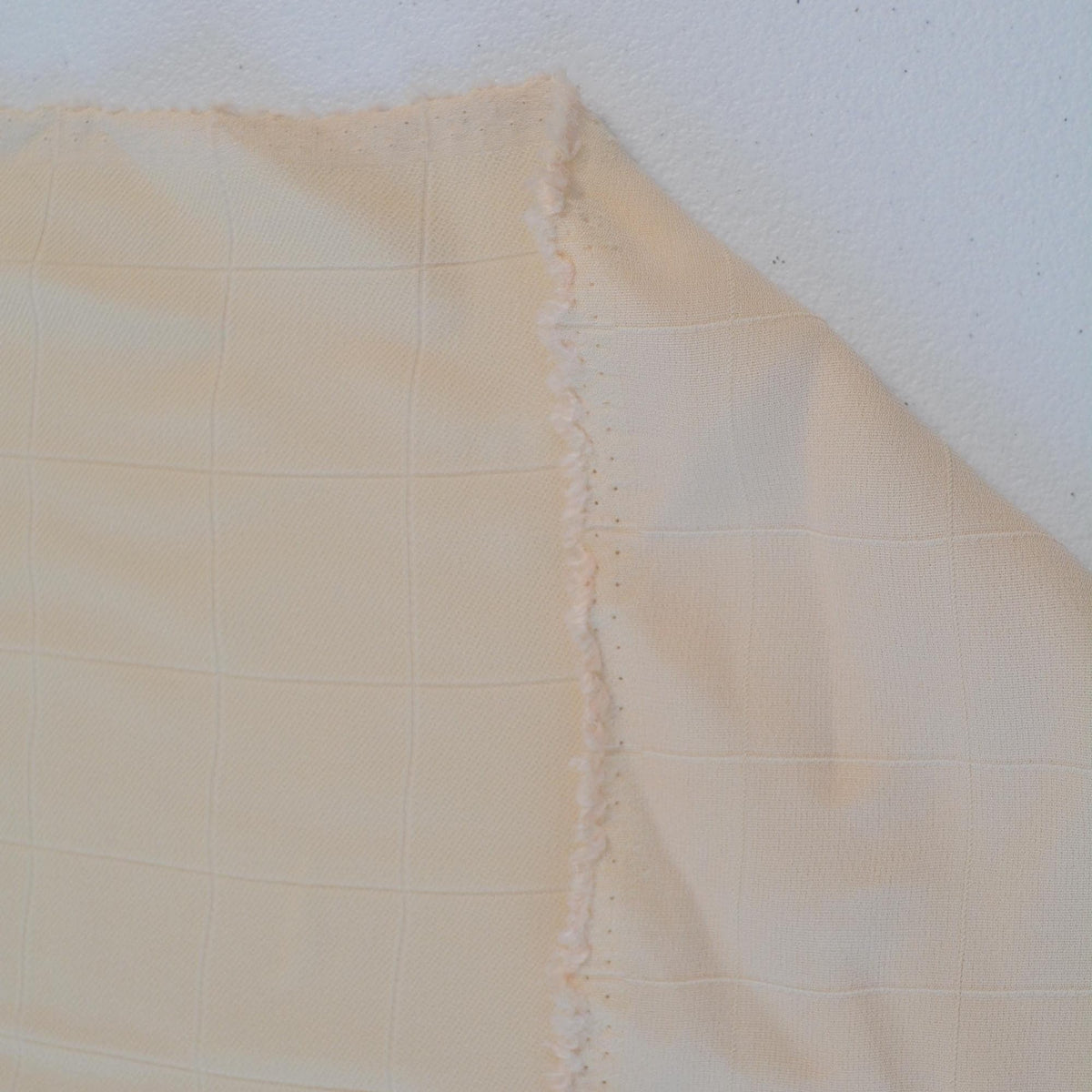 Italian Midweight Double Wool Crepe Fabric Light Yellow Textured Checkered Weave 52.5" | By the Yard