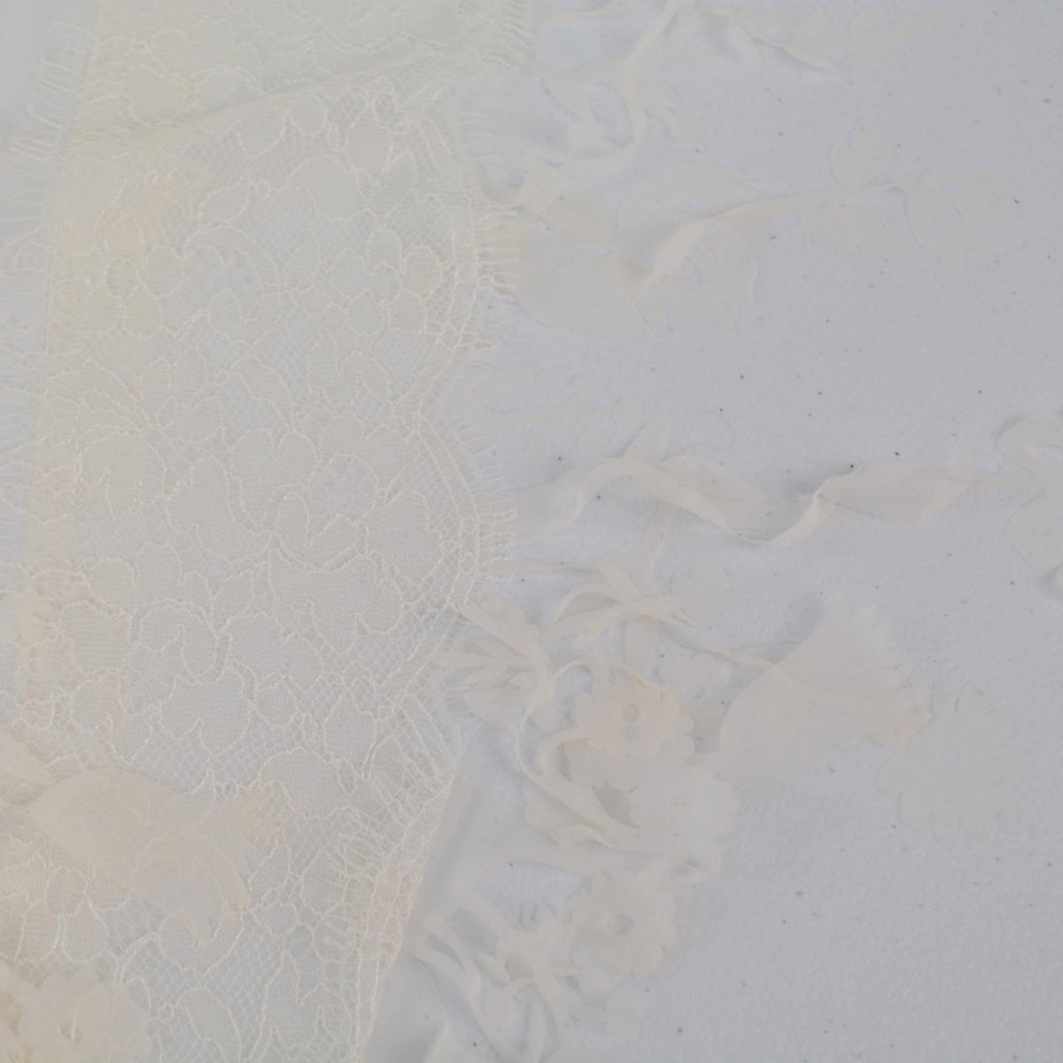 Off White Poly Chiffon Lace with Cutouts 60 Inch Wide | By the Yard