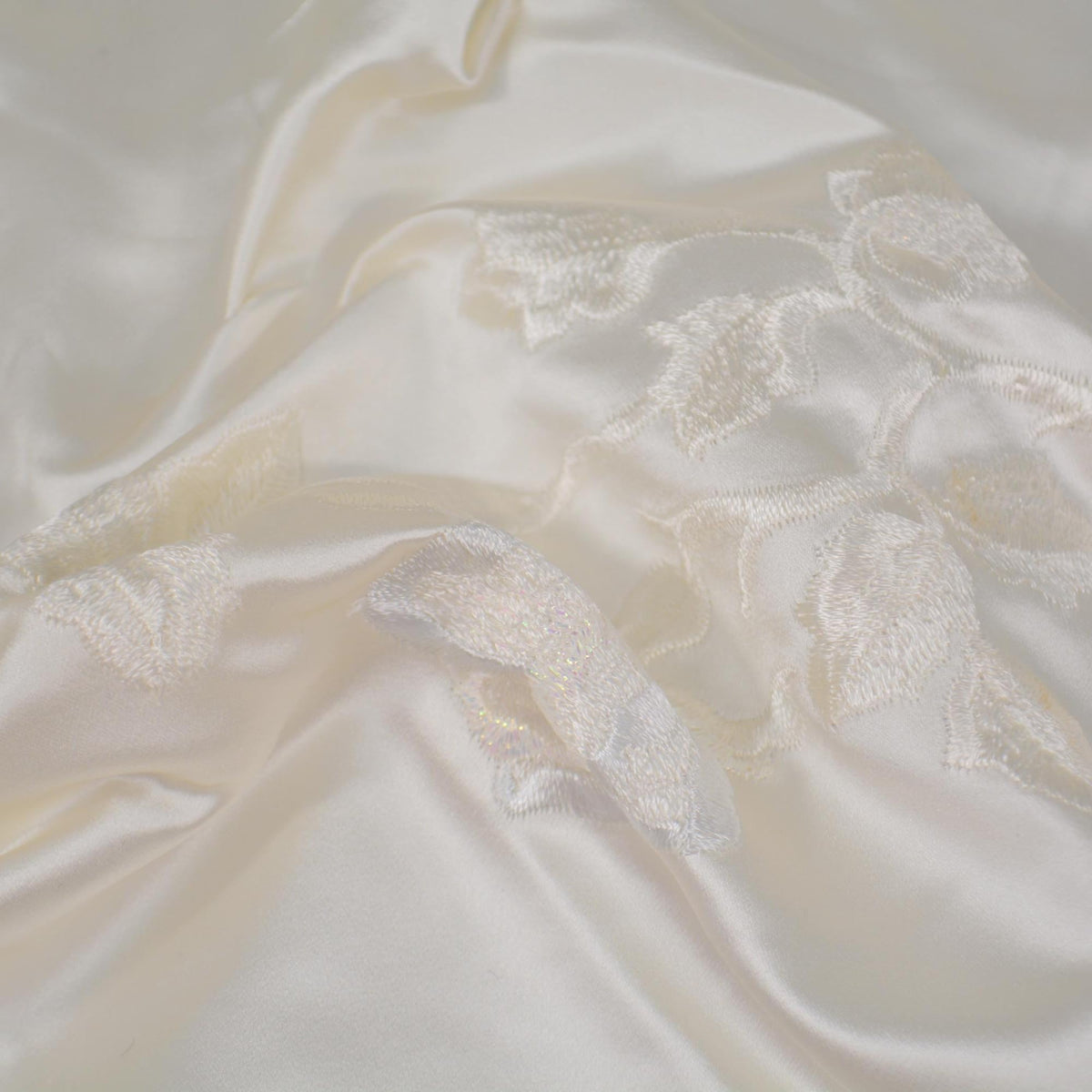 100% Silk European Duchess Satin | Heavyweight Custom Made Embroidered Cream Floral 52" Wide | By the Yard