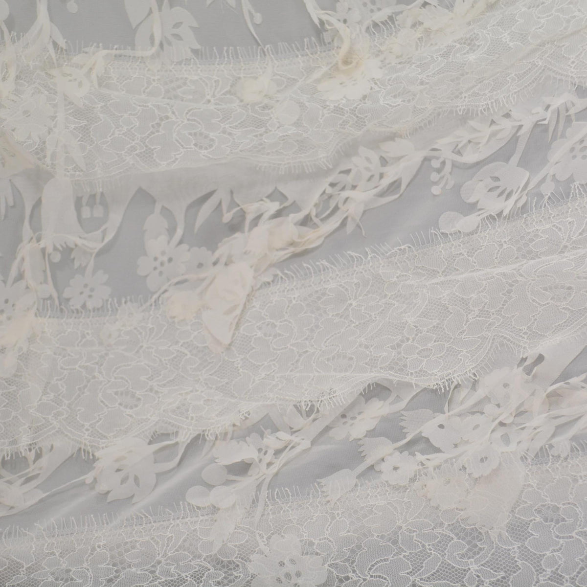 Off White Poly Chiffon Lace with Cutouts 60 Inch Wide | By the Yard