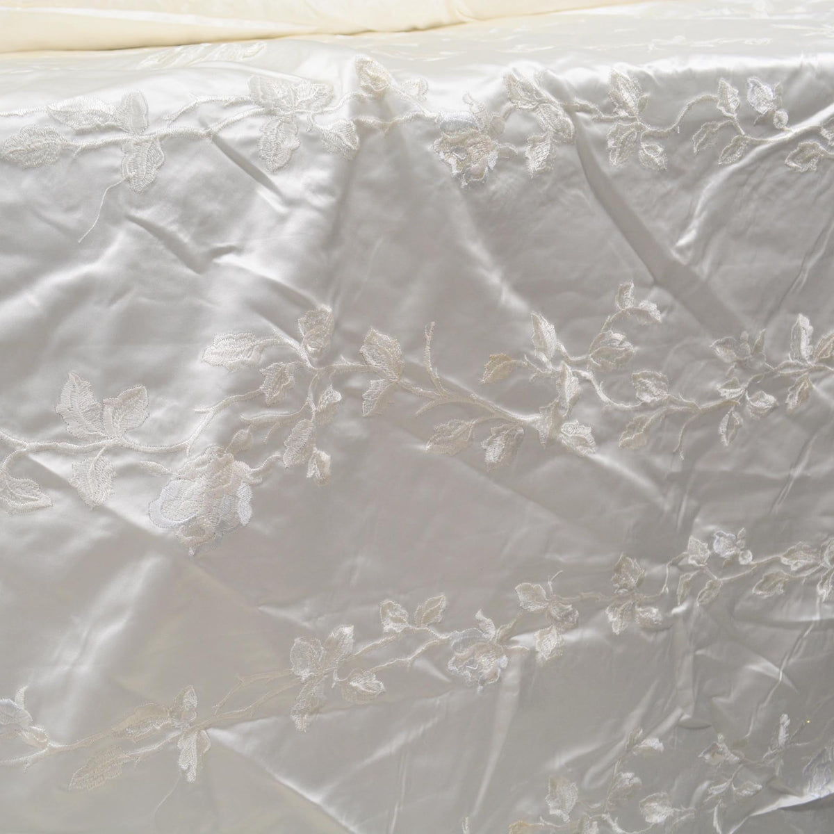 100% Silk European Duchess Satin | Heavyweight Custom Made Embroidered Cream Floral 52" Wide | By the Yard