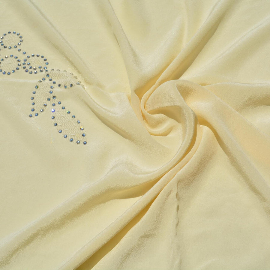 Pure Silk Embroidered Crepe Fabric | Ivory Lightweight Designer Deadstock | Dresses, Blouses, Couture | By the Yard