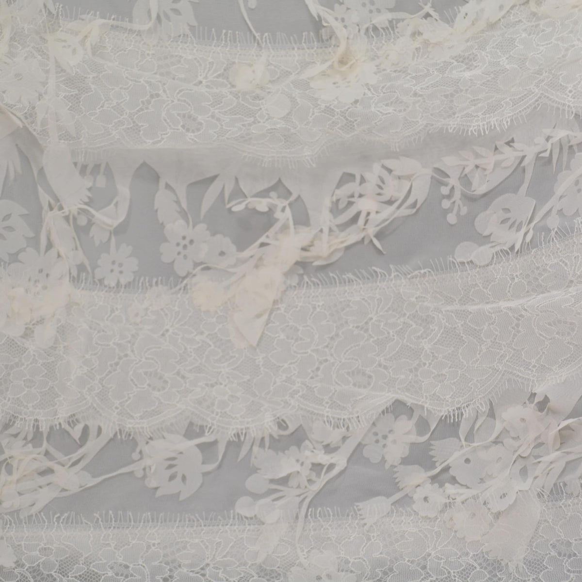 Off White Poly Chiffon Lace with Cutouts 60 Inch Wide | By the Yard