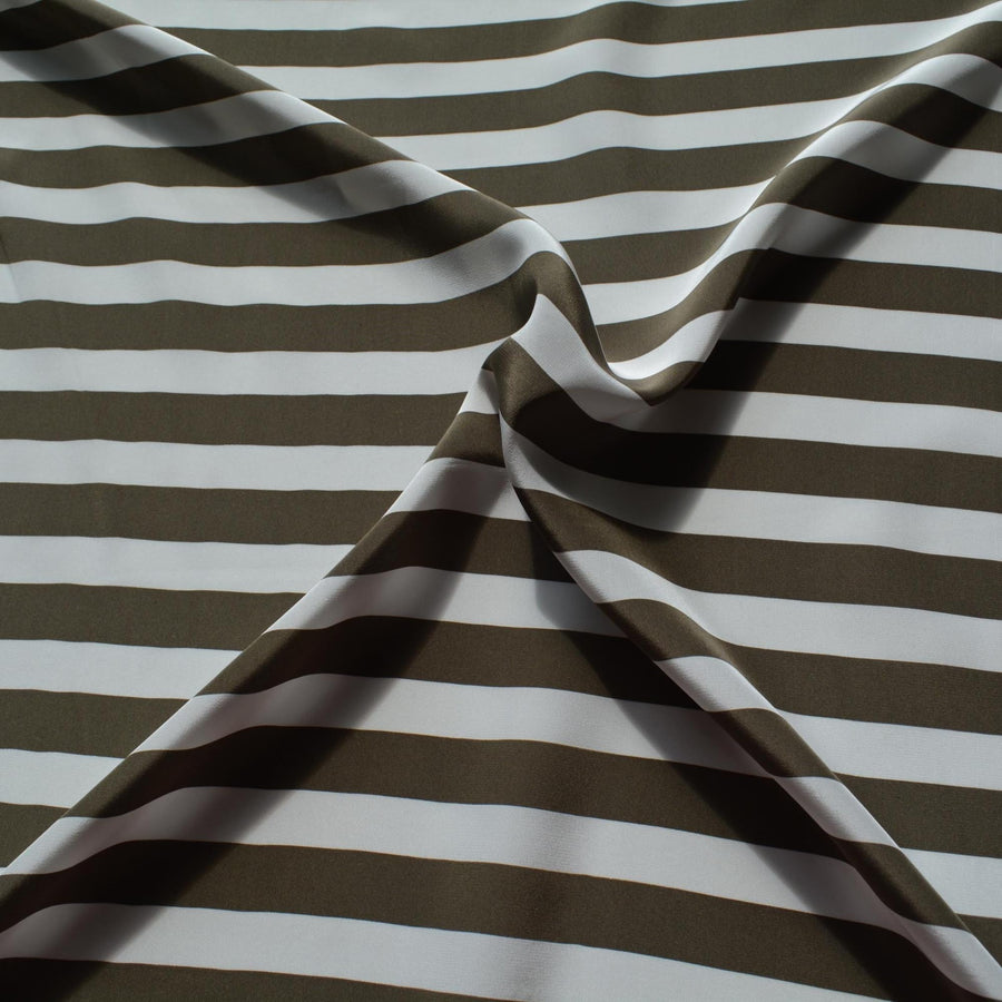 100% Silk Crepe de Chine Print Green and white Striped 47" Wide Luxury Fabric Sewing | By the Yard