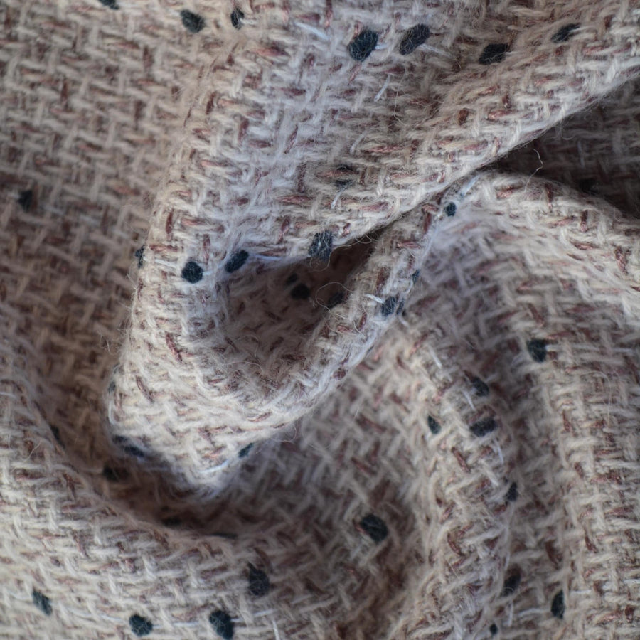Beige Wool Boucle Tweed Fabric | Made in Italy | Brown and Black Speckles Heavyweight Coat and Jacket Cloth 57 Inch Wide | By the Yard