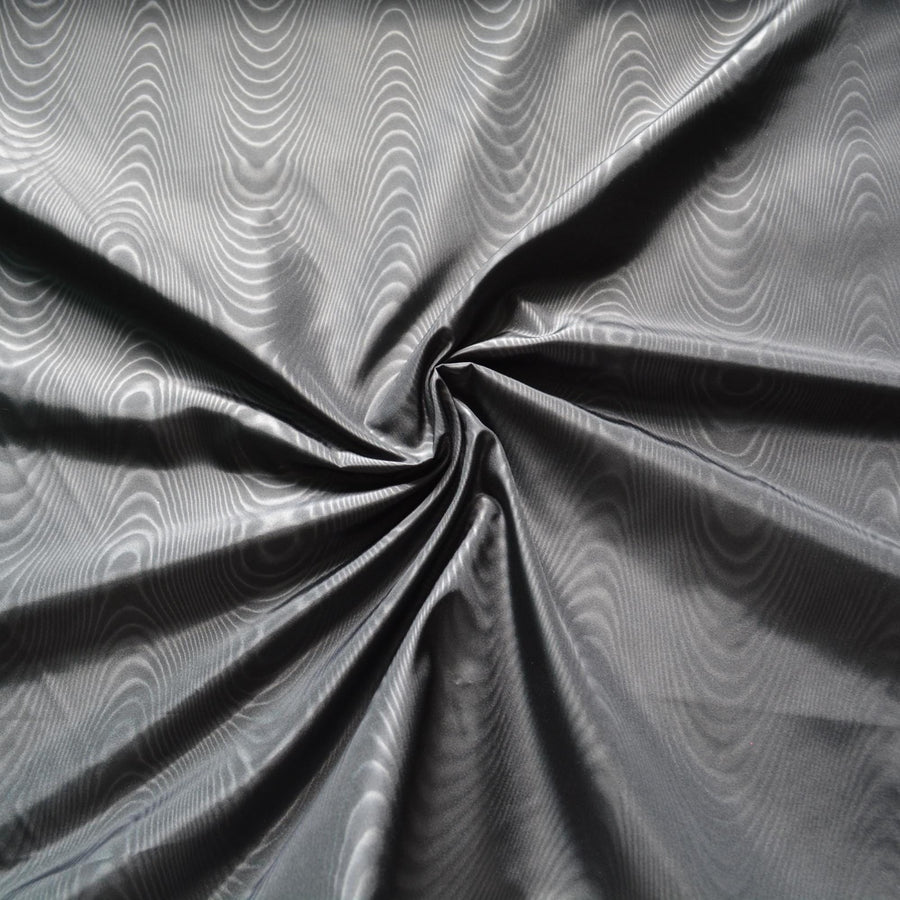 Heavyweight Silk Moiré Taffeta Fabric | Black | 100% Silk Watered Taffeta | By the Yard