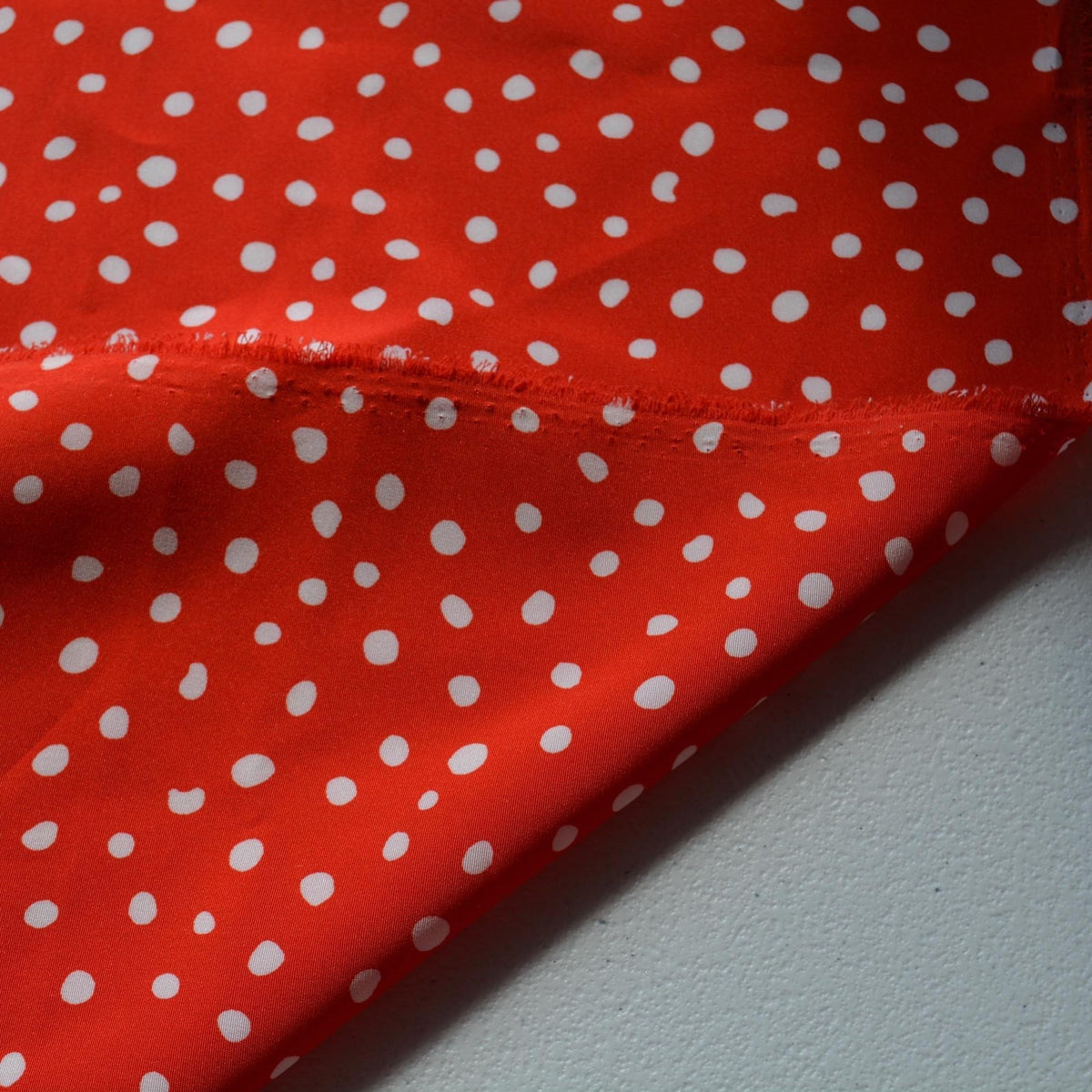 100% Silk Crepe de Chine Print Red and white Polka dot 45" Wide Luxury Fabric Sewing | By the Yard