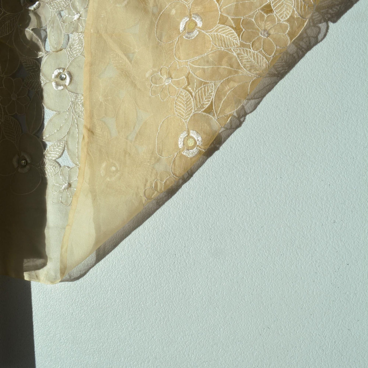 European Designer Silk Organza Cutwork Embroidery Beige Sheer Fabric | By the Yard
