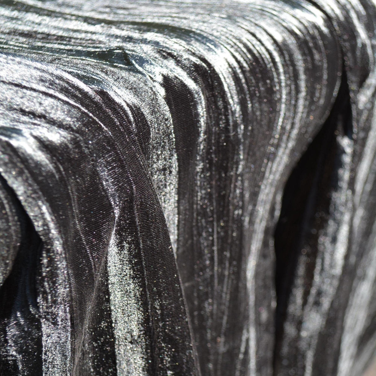 Black Crinkled Velvet Fabric | 100% Polyester | Midweight Luxury Sewing Fabric By the Yard