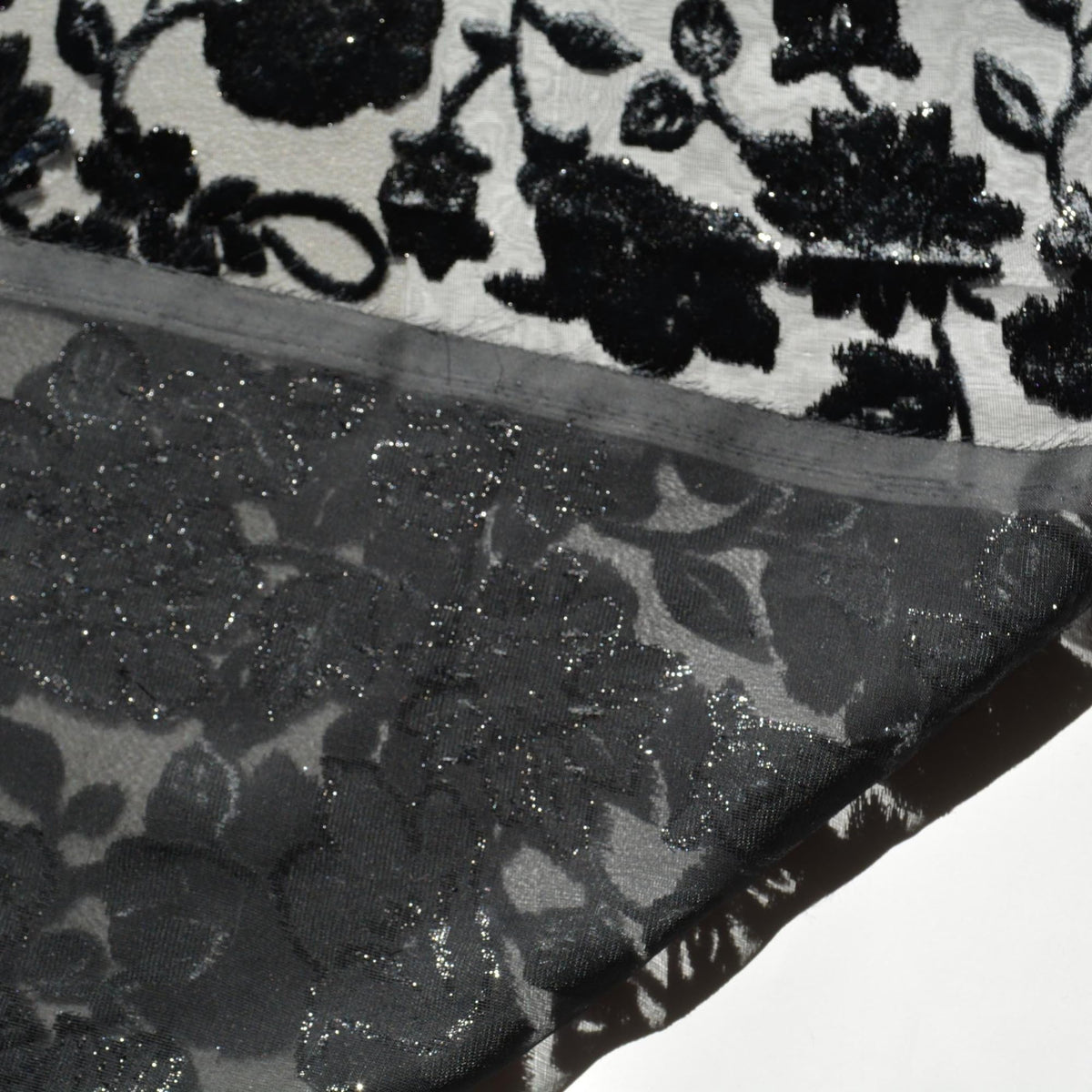 Black Burnout Velvet Fabric | Designer Deadstock Yardage |By the Yard