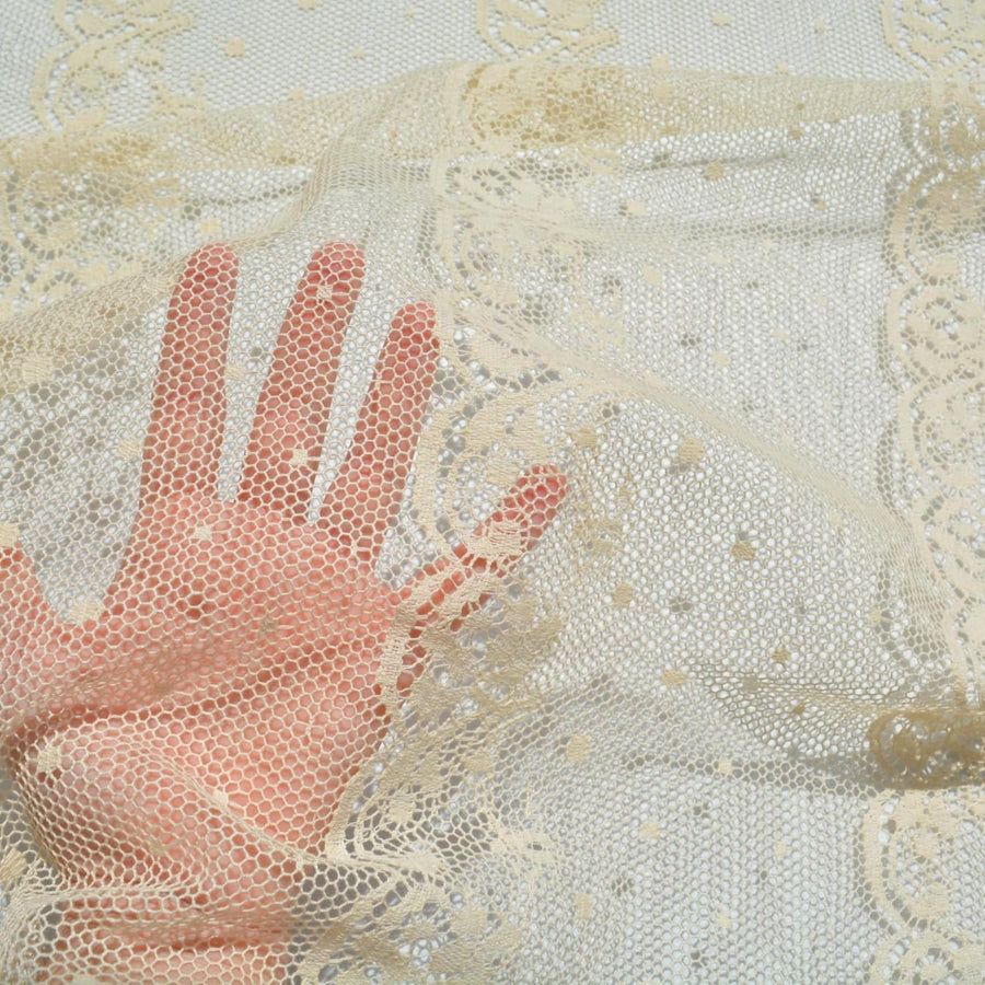 French Cotton Lace Fabric | Champagne Beige Designer Deadstock | Dresses, Blouses, Bridal | By the Yard