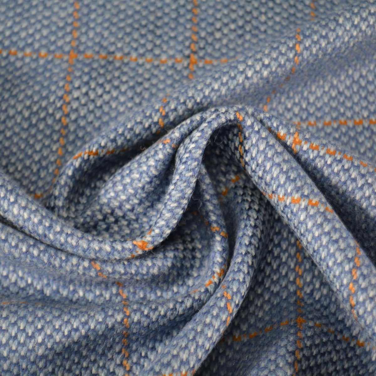 Made in Scotland Wool Tweed | Blue Mink Chinchilla Cashmere Lambswool Windowpane Midweight Designer Fabric 65 Inch Usabl