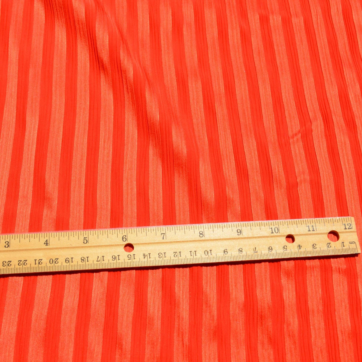 Pure Silk Crinkle Jacquard Fabric | Striped Red Designer Deadstock | Dresses, Skirts, Tops | By the Yard