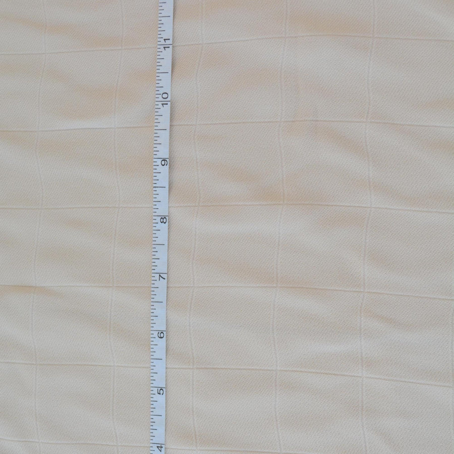 Italian Midweight Double Wool Crepe Fabric Light Yellow Textured Checkered Weave 52.5" | By the Yard