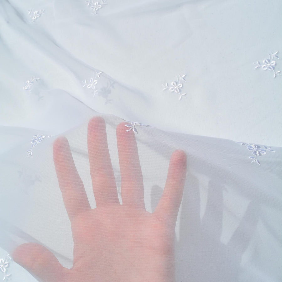 Chiffon Lace Fabric | White Sheer Designer Deadstock | Dresses, Blouses, Bridal | By the Yard
