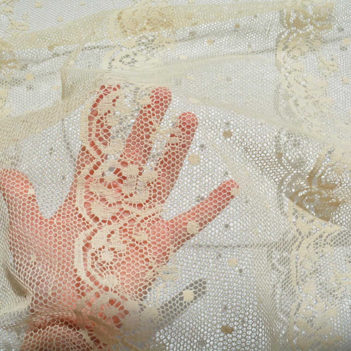 French Cotton Lace Fabric | Champagne Beige Designer Deadstock | Dresses, Blouses, Bridal | By the Yard