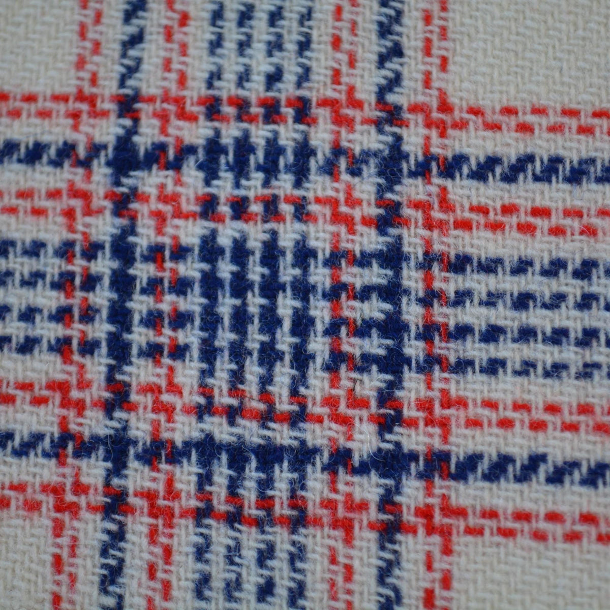 Heavyweight Beige Wool Tweed Fabric with Blue and Red Windowpane Check 55 Inch Wide | By the Yard
