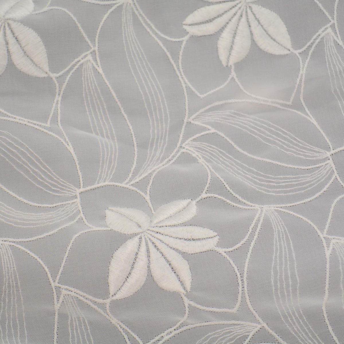 White Floral Embroidered Poly Chiffon Sheer Fabric 52.5 Inch Usable | By the Yard