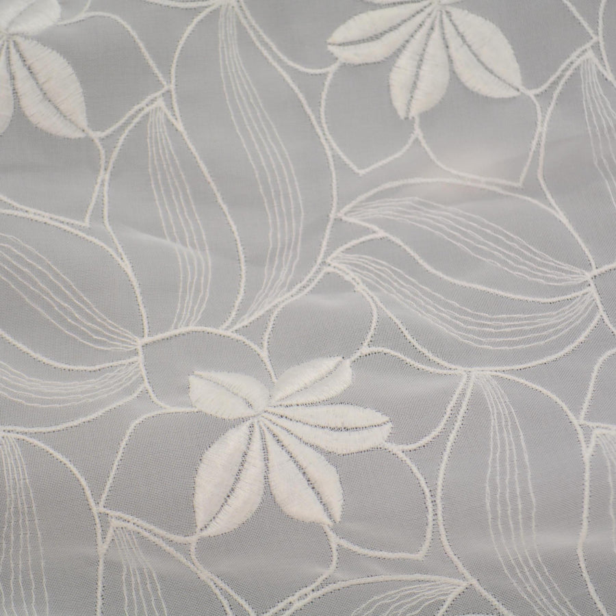 White Floral Embroidered Poly Chiffon Sheer Fabric 52.5 Inch Usable | By the Yard