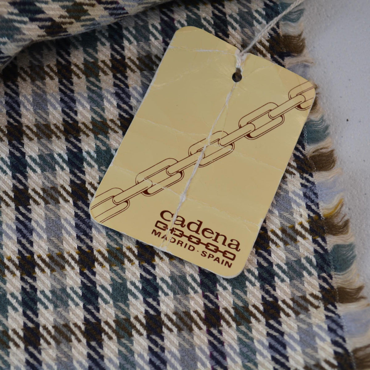 Vintage Madrid Checkered Wool Fabric | Beige Brown Light Blue Designer Deadstock | By the Yard