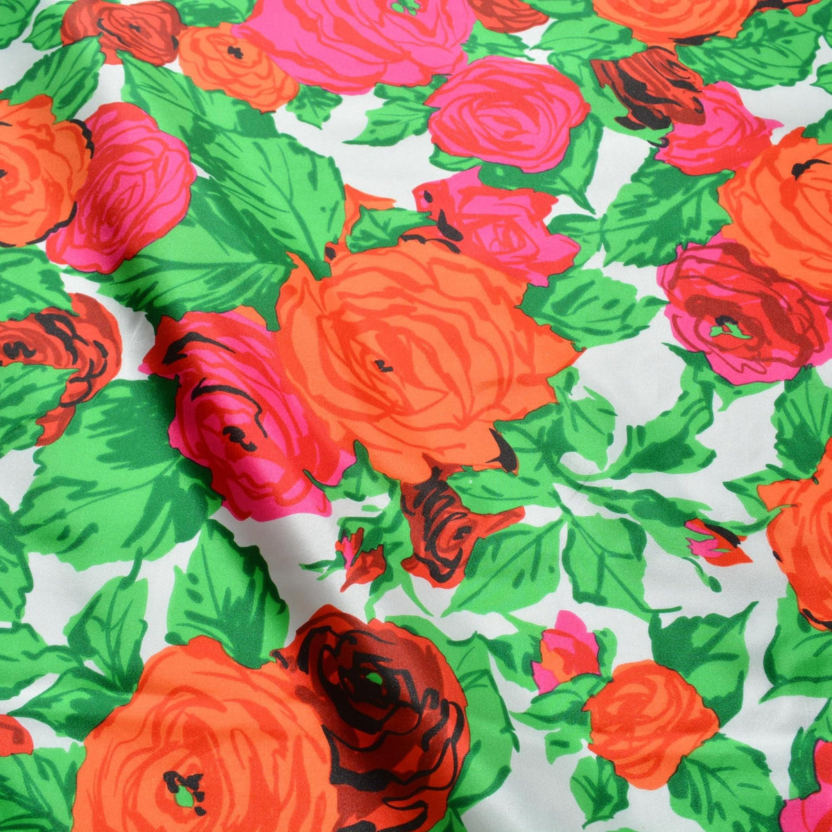 Silk Taffeta Print Fabric Green / pink / orange Floral print 55" Wide Luxury Fabric | By the Yard